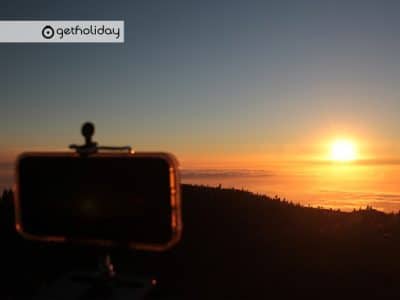 Imagen de un móvil creando un time-lapse del atardecer en El Teide